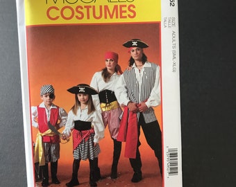 McCalls Costumes Sewing Pattern M4952 Family Halloween Pirate Costume Womens Gathered Blouse Mens Waist Tie Scarf Kids Vest - TRIXY XCHANGE