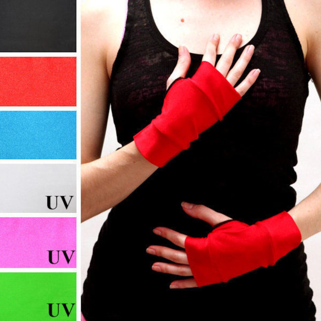 Womens Pirate Costume Cosplay Gloves Red Spandex Gloves Black Arm Cuffs ...