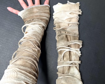 Brown Mummy Hand Warmers White Ghost Gloves Black Ripped Arm Covers Mens Zombie Halloween Cosplay Costume Grunge Apocalypse - TRIXY XCHANGE