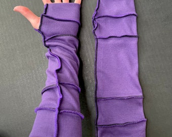 Eczema Clothing Purple Fingerless Gloves Long Striped Hand Warmers Black Armwarmers Patchwork Arm Sleeves Sun Protection Cover TRIXY XCHANGE