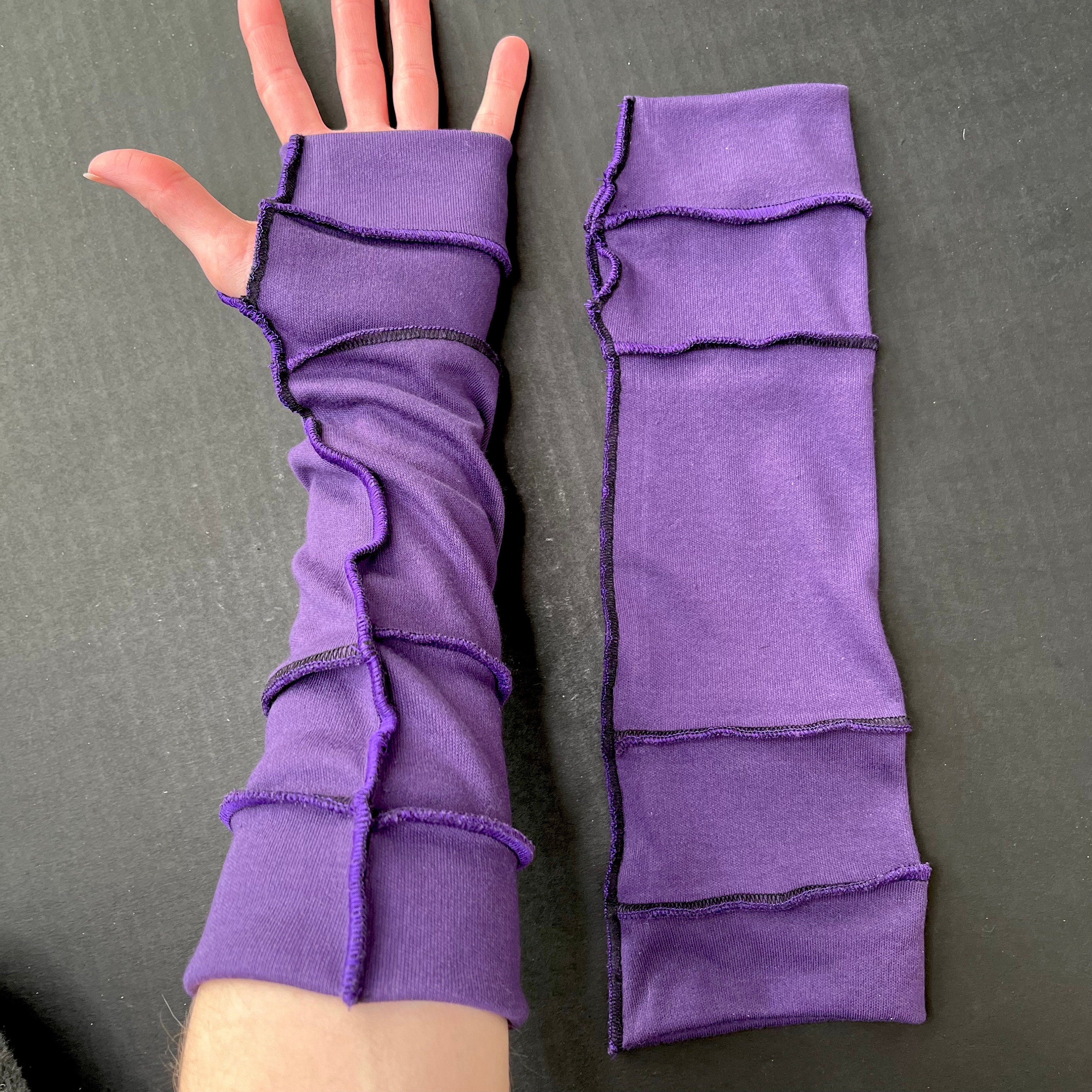 Eczema Clothing Purple Fingerless Gloves Long Striped Hand Warmers