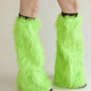 Monster Costume Neon Green Fur Legwarmers Furry Leggings Womens Costume Dragon Costume Pink Cat Costume Green Flared Cosplay TRIXY XCHANGE