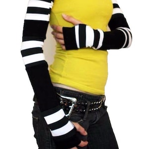Striped Gloves Striped Arm Warmers Gauntlet Gloves Gothic Gloves Punk Clothes Patchwork Clothing Warm Hand Covers Steampunk - TRIXY XCHANGE