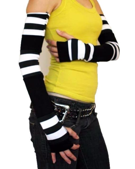Striped Gloves Striped Arm Warmers Gauntlet Gloves Gothic Gloves Punk Clothes Patchwork Clothing Warm Hand Covers Steampunk - TRIXY XCHANGE