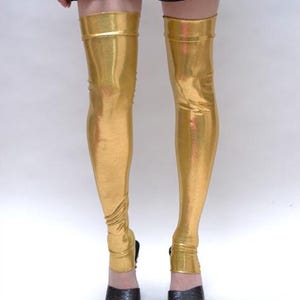 Black Spandex Leggings Holographic Leg Warmers Costume Knee Socks Rave Boot Covers Club Clothing Gogo Dancer Burlesque Wetlook TRIXY XCHANGE image 6