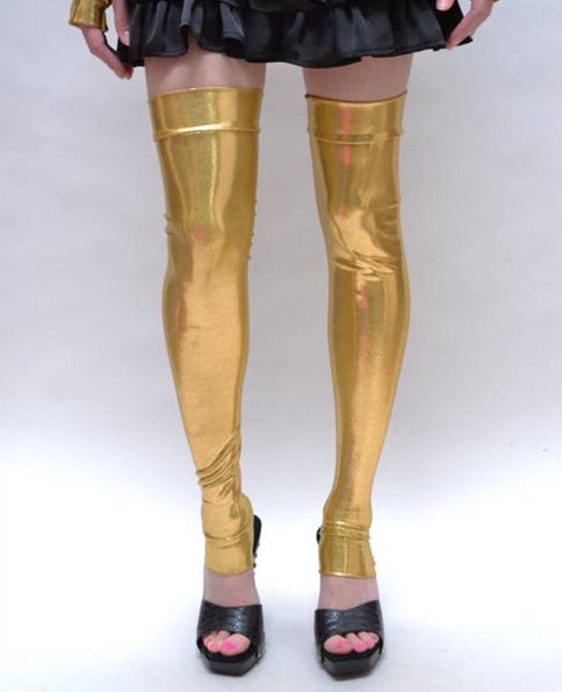 Black Spandex Leggings Holographic Leg Warmers Costume Knee Socks Rave Boot Covers Club Clothing Gogo Dancer Burlesque Wetlook TRIXY XCHANGE image 6