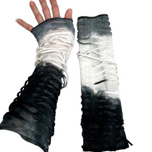 Tie Dye Mummy Hand Warmers Handmade Gloves Grey Patchwork Arm Covers Mens Zombie Halloween Cosplay Costume Grunge Apocalypse - TRIXY XCHANGE