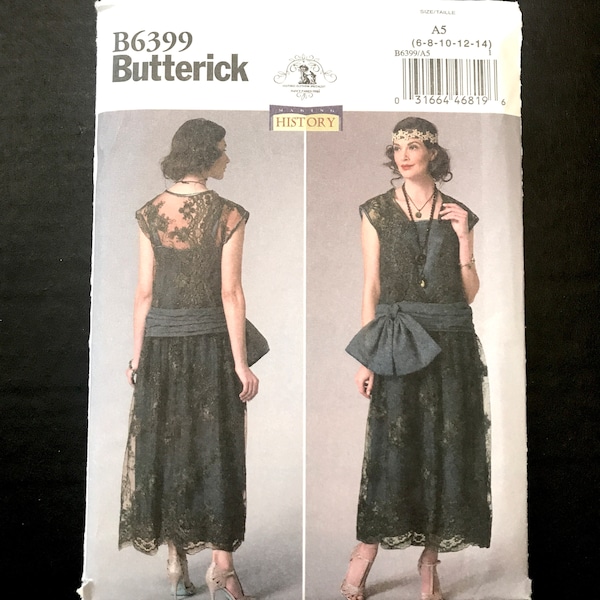 NEW Uncut Butterick History Sewing Pattern B6399 1920s Misses Flapper Dress Lace Gown with Bow Sash Theater Costume Womens - TRIXY XCHANGE