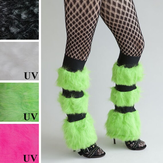 Green Fur Leg Warmers Fuzzy Black Boot Covers Monster Halloween