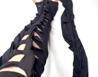 Post Apocalypse Clothing Apocalyptic Gloves Corset Armwarmers Lace Up Gloves Black Arm Sleeves Red Arm Warmers Cut Out Knotted TRIXY XCHANGE