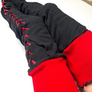 Red Corset Thigh Highs Black Lace Up Leg Warmers Long Knit Over the Knee Socks Sweater Pants Winter Leggings Soft Stockings TRIXY XCHANGE