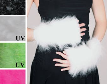Long White Fur Gloves White Fur Anime Costume Pink Fur Arm Cuffs Black Fur Arm Covers Green Fur Wristbands Animal Costume - TRIXY XCHANGE