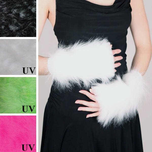 Long White Fur Gloves White Fur Anime Costume Pink Fur Arm Cuffs Black Fur Arm Covers Green Fur Wristbands Animal Costume - TRIXY XCHANGE