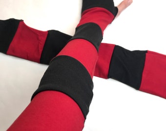 Long Striped Gloves Red Hand Warmers Black Armwarmers Patchwork Arm Sleeves Sun Protection UV Protection Scar Covers Winter - TRIXY XCHANGE