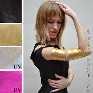 Gold Arm Bands Metallic Arm Cuffs Spandex Ties Stretchy Arm Covers Roller Derby Clothing Cosplay Costume Superhero Costume TRIXY XCHANGE