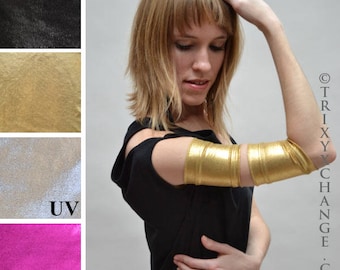 Gold Arm Bands Metallic Arm Cuffs Spandex Ties Stretchy Arm Covers Roller Derby Clothing Cosplay Costume Superhero Costume TRIXY XCHANGE