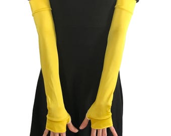 Long Yellow Fingerless Gloves Anime Costume Spandex Arm Warmers Stretchy Arm Sleeves Elbow Length Armwarmer Super Hero Costume TRIXY XCHANGE