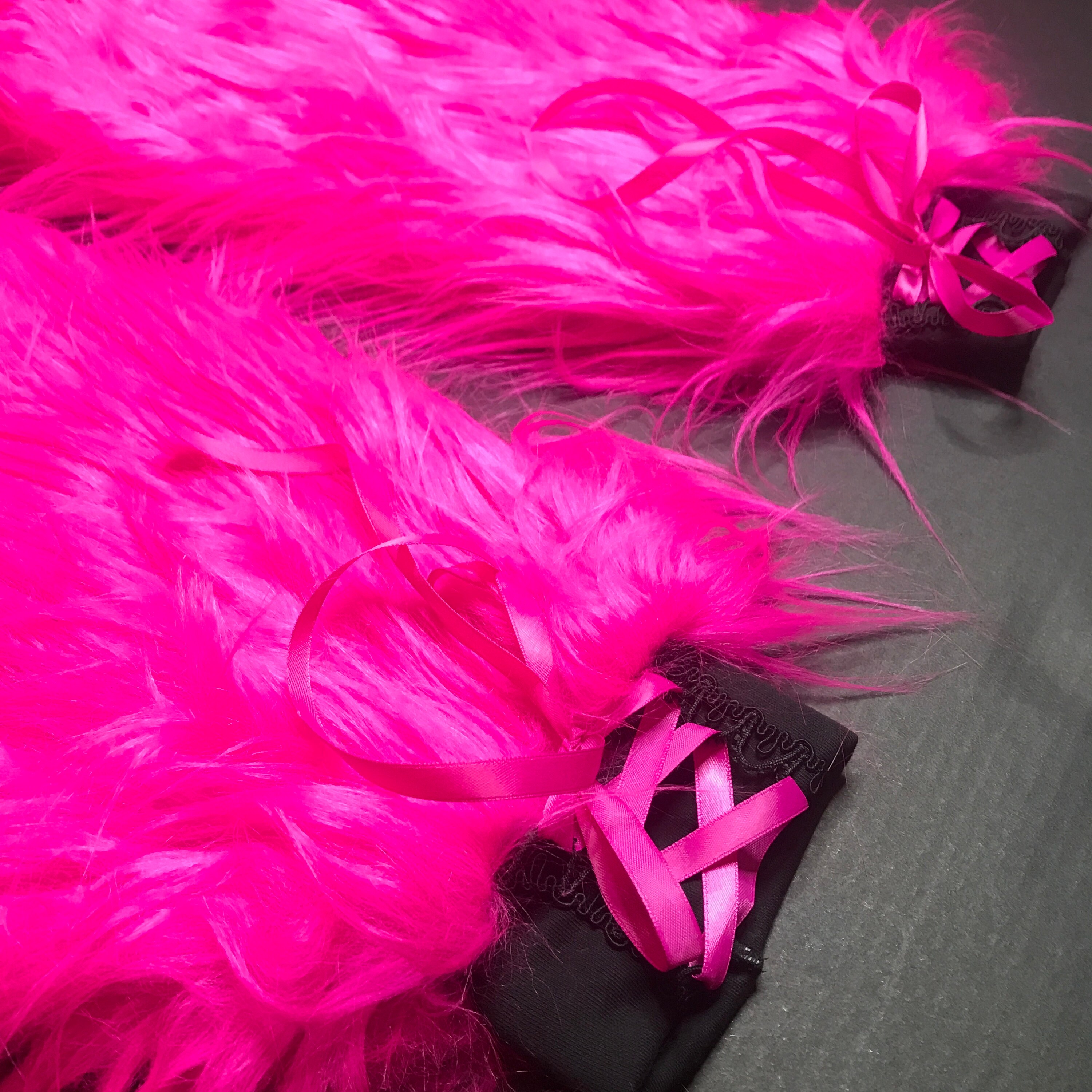 Hot Pink Corset Leg Warmers Lace up Pants Fuzzy Boot Covers Black Fur ...