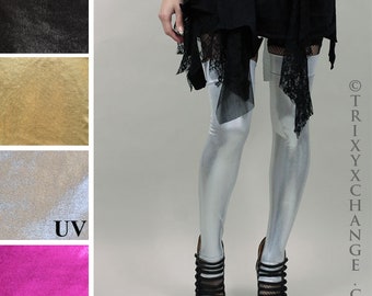 Ladies Holographic Leggings Silver 80s Legwarmers Pink Metallic Leg Covers Black PVC Pants Clothing Gold Spandex Legwarmers - TRIXY XCHANGE