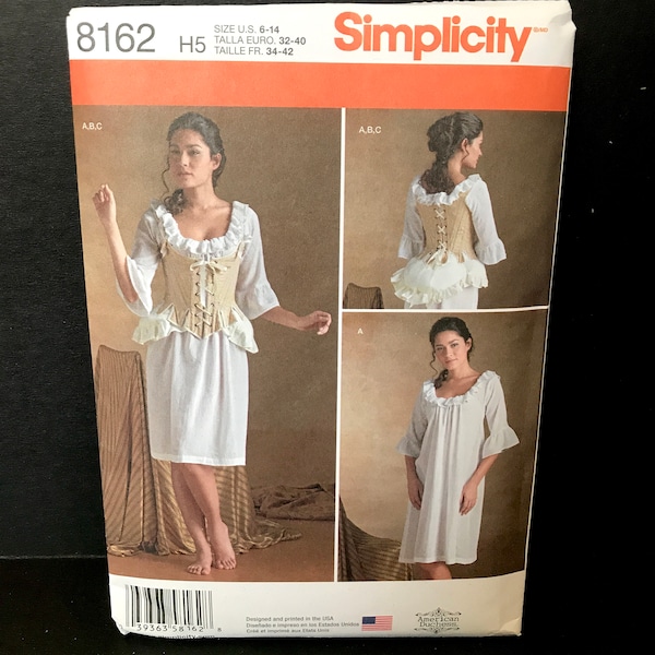 Simplicity Costume Sewing Pattern 8162 Misses Undergarments 1800s Chemise Lace Up Corset Historical Nightgown Bum Pad Theater TRIXY XCHANGE