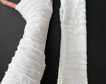 White Summer Gloves Beach UV Protection Driving Sleeves Ruffle Arm Covers Frankenstein Bride Halloween Costume Arm Warmers - Trixy Xchange