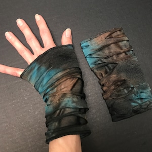 Womens Mummy Gloves Brown Bandage Hand Warmers Blue Lace Up Arm Warmers Mens Halloween Costume Post Apocalypse Cyber Goth - TRIXY XCHANGE