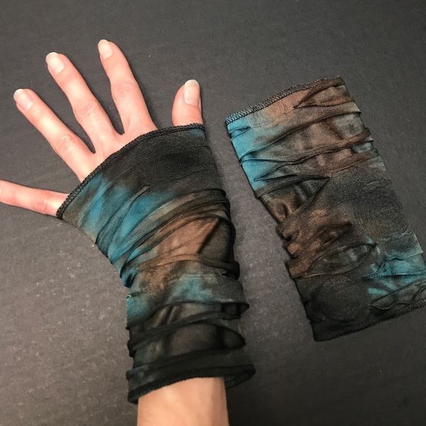 Damen Mumie Handschuhe Braun Bandage Handstulpen Blau Schnür Armstulpen Herren Halloween Kostüm Post Apocalypse Cyber Goth - TRIXY XCHANGE