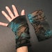 Trixy Xchange - Womens Mummy Gloves Brown Bandage Hand Warmers Blue Lace Up Arm Warmers Mens Halloween Costume Post Apocalypse Cyber Goth 