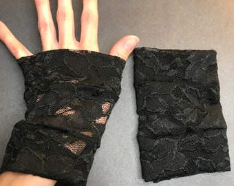 Black Lace Arm Cuffs Floral Arm Bands Fishnet Arm Warmers Sexy Arm Covers Gothic Bridal Gloves Short Wrist Cuffs Goth Gift - TRIXY XCHANGE