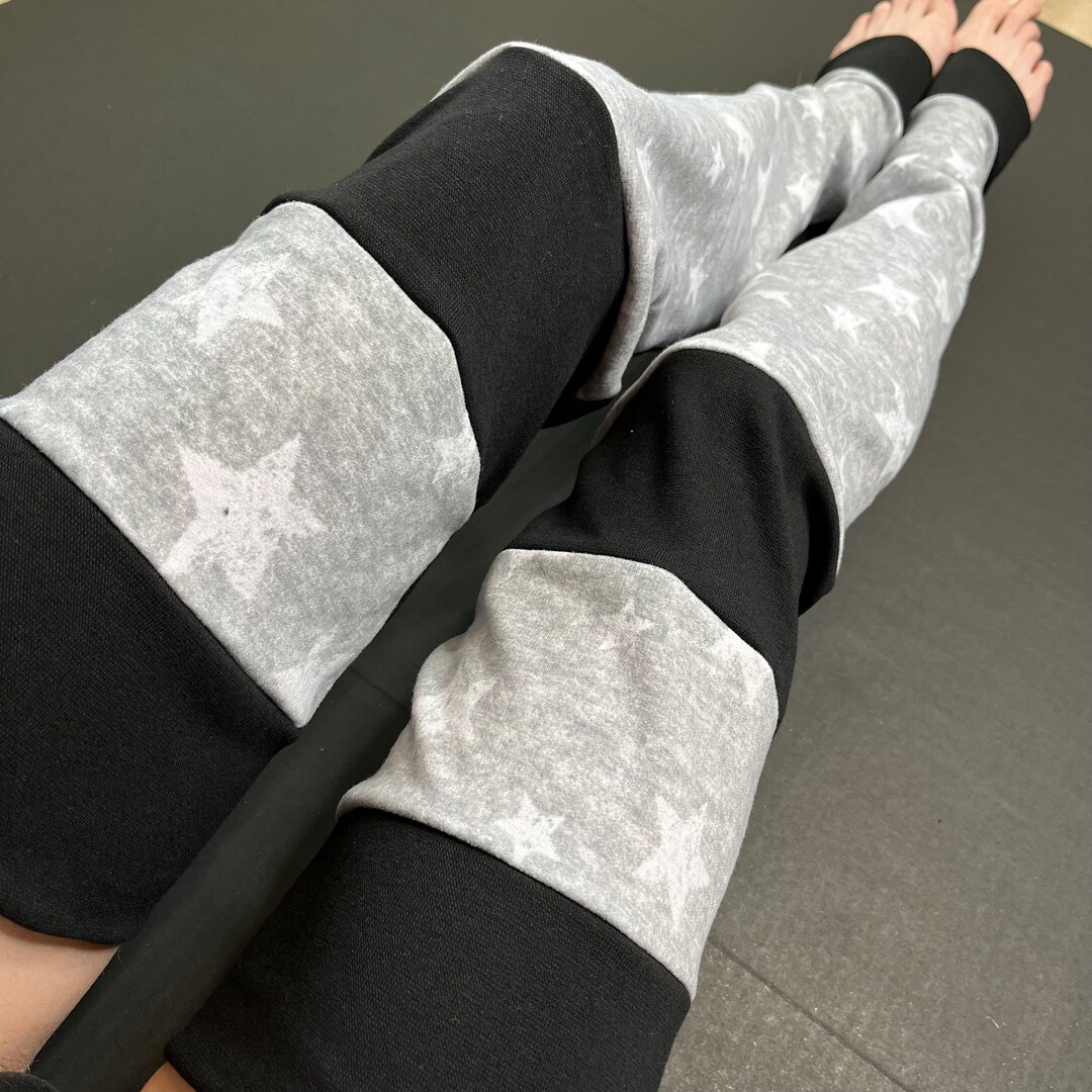 Star Fleece Leg Warmers Gray Upcycled Thigh Highs Black Etsy