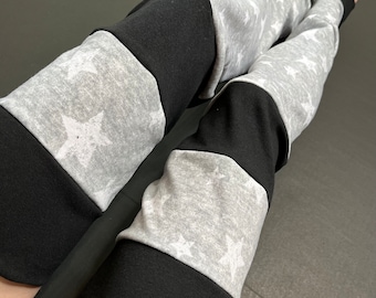 Star Fleece Leg Warmers Gray Upcycled Thigh Highs Black Patchwork Knee Socks Over the Knee Stockings Handmade Leggings Gift - TRIXY XCHANGE