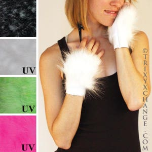 White Fur Gloves Black Fur Arm Cuffs Pink Arm Covers Green Fluffies Fur Wristbands Cat Costume Cat Gloves Animal Costume Anime TRIXY XCHANGE