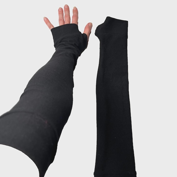Handmade Black Armwarmers With Finger Holes Cotton Blend Arm