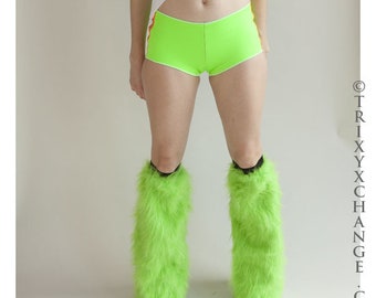 Monster Costume Neon Green Fur Legwarmers Furry Leggings Womens Costume Dragon Costume Pink Cat Costume Green Flared Cosplay TRIXY XCHANGE
