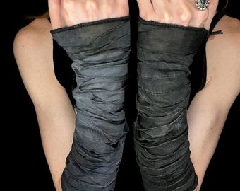 Gray Mummy Hand Warmers Handmade Gloves Black Patchwork Arm Covers Mens Zombie Halloween Cosplay Costume Grunge Apocalypse - TRIXY XCHANGE