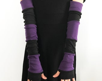 Long Striped Gloves Purple Hand Warmers Black Armwarmers Patchwork Arm Sleeves Sun Protection UV Protection Scar Covers Winter TRIXY XCHANGE