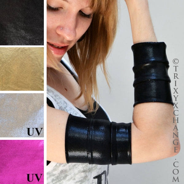 Costume Arm Cuffs Cosplay Costume Arm Bands Black Arm Warmers Metallic Arm Cuffs Pink Spandex Arm Covers Nylon Arm Bands - TRIXY XCHANGE