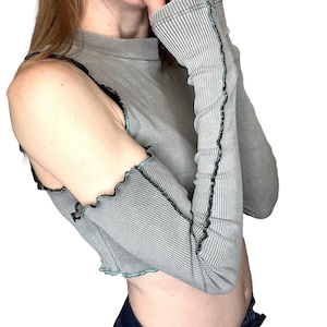 Ribbed Arm Warmers Gray Fingerless Gloves Long Driving Sleeves Texting Arm Covers Grunge Fashion Post Apocalypse Upcycled - TRIXY XCHANGE