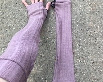 Handmade Dusty Purple Arm Warmers Sweater Knit Gloves Ribbed Wrist Covers Driving Arm Sleeves Arthritis Typing Compression - TRIXY XCHANGE