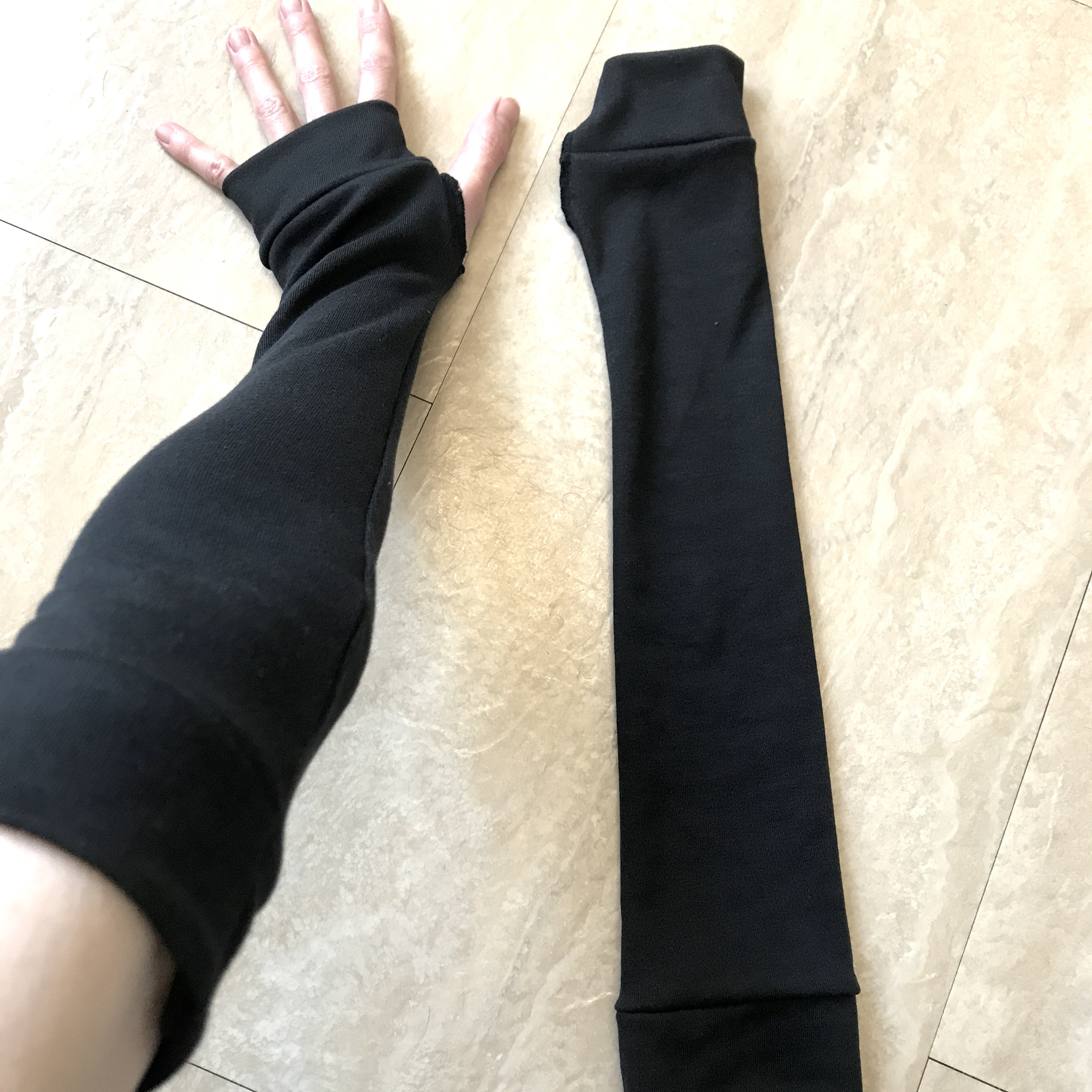 Handmade Black Armwarmers With Finger Holes Cotton Blend Arm