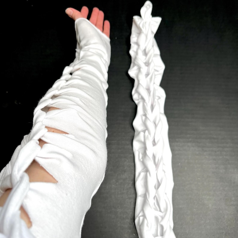 Alien Cosplay Costume White Reptile Gloves Post Apocalyptic Clothing Apocalypse Clothes Corset Arm Warmers Lace Up Cut Out - TRIXY XCHANGE image 6