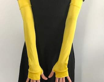 Long Yellow Gloves Anime Costume Spandex Arm Warmers Stretchy Arm Sleeves Elbow Length Armwarmers Super Hero Costume Latex - TRIXY XCHANGE