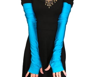 Extra Long Blue Gloves Dance Outfit Black Shiny Arm Warmers Yellow Fingerless Gloves Womens Cosplay Costume Arm Covers Spandex TRIXY XCHANGE