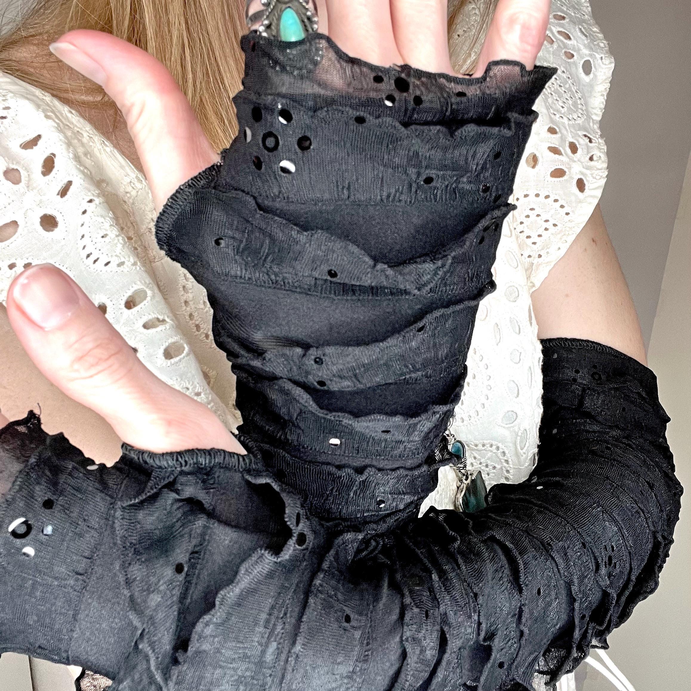 Textured Ruffle Gloves Girls Dance Costume Elbow Length Arm Warmers ...