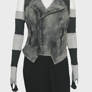 Long Striped Gloves Gray Hand Warmers Black Armwarmers Patchwork Arm Sleeves Sun Protection UV Protection Scar Covers Winter - TRIXY XCHANGE