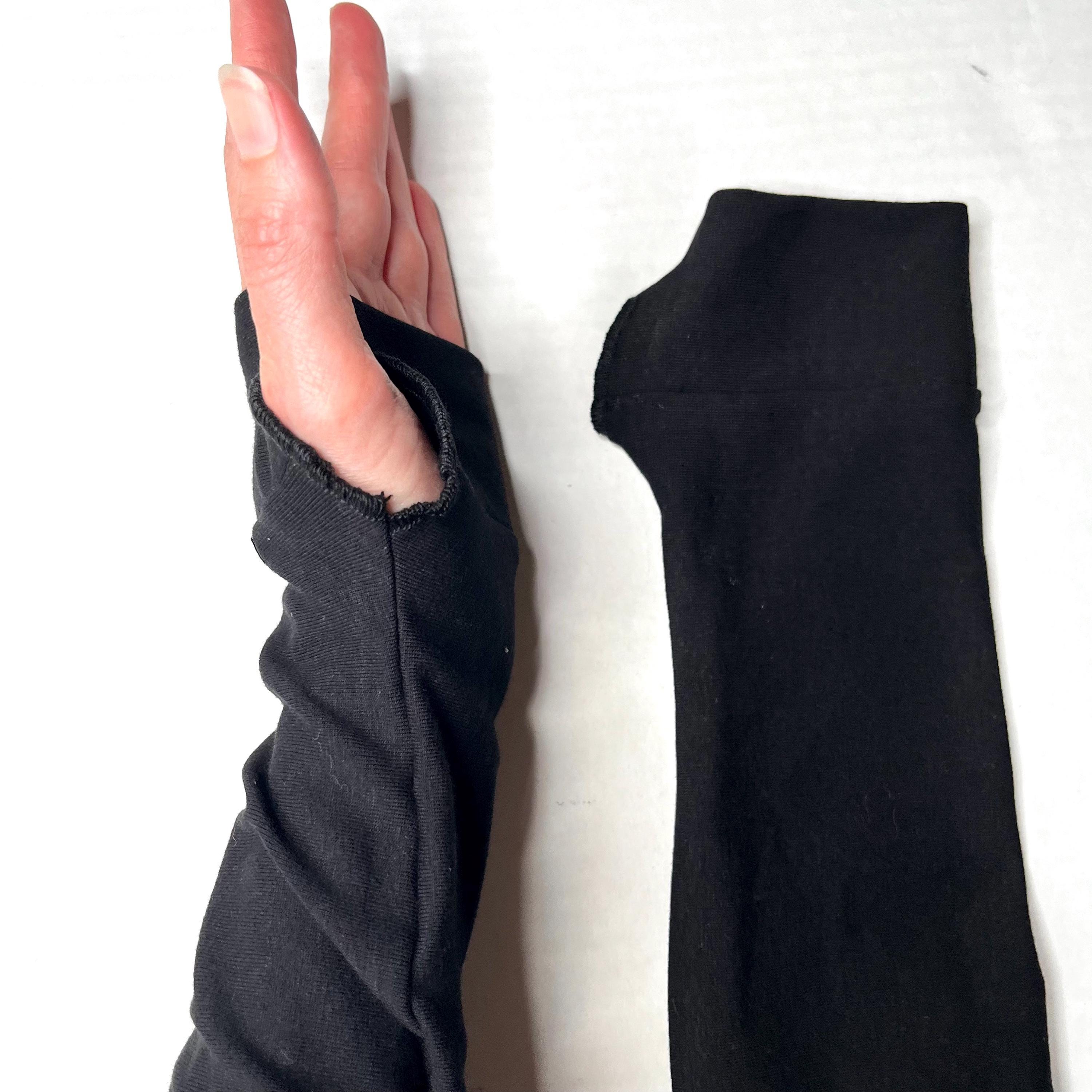 Handmade Black Armwarmers With Finger Holes Cotton Blend Arm