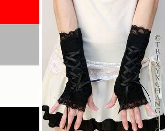 Short Corset Gloves Lace Up Arm Warmers Black Arm Cuffs Victorian Romantic Fairy Renaissance Costume Masquerade Costume - TRIXY XCHANGE