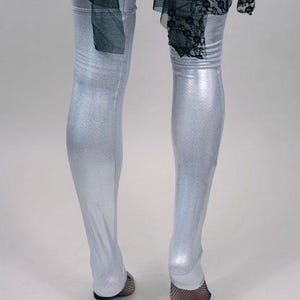 Black Spandex Leggings Holographic Leg Warmers Costume Knee Socks Rave Boot Covers Club Clothing Gogo Dancer Burlesque Wetlook TRIXY XCHANGE image 11