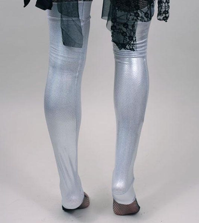Black Spandex Leggings Holographic Leg Warmers Costume Knee Socks Rave Boot Covers Club Clothing Gogo Dancer Burlesque Wetlook TRIXY XCHANGE image 11