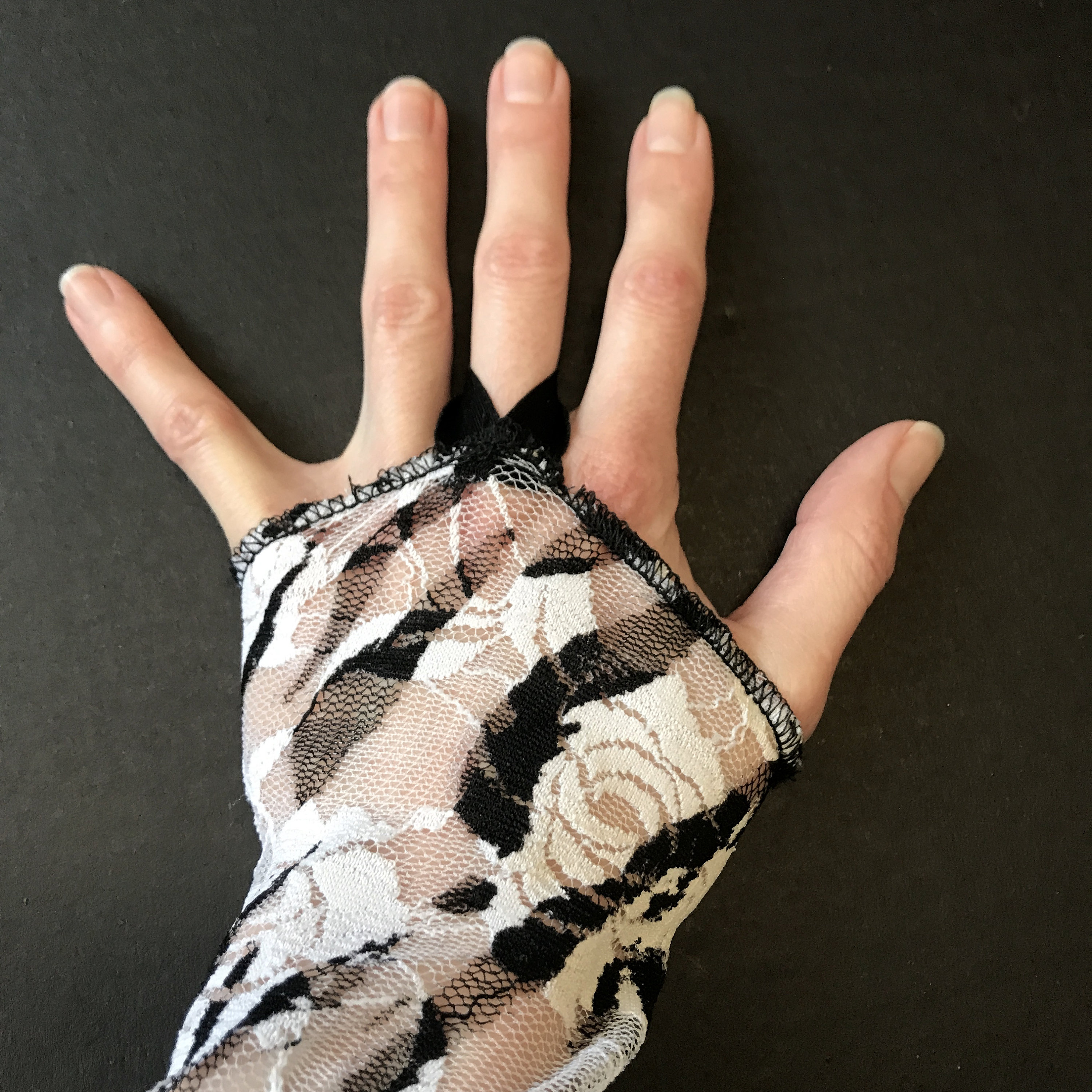 Black Lace Arm Warmers White Zebra Gloves Finger Loop Arm Covers